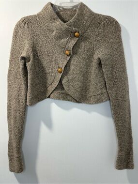 Charlie & Robin Cropped Taupe Wool Button-Front Women's Cardigan Sweater Size S